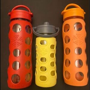 Three Lifefactory Glass Water bottles excellent used condition.